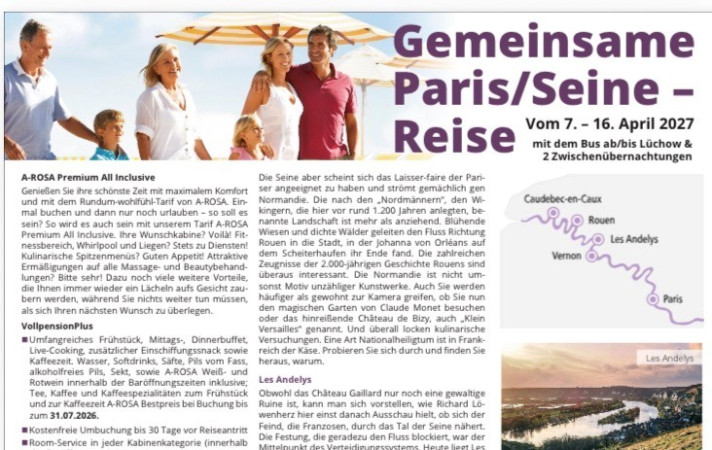 Flusskreuzfahrt Paris/Seine ab/bis L&uuml;chow